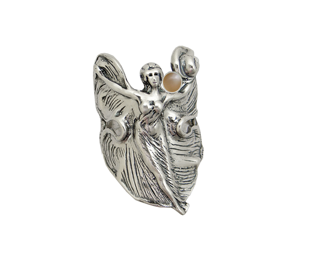 Sterling Silver Dancing Woman Maiden Ring With Peach Moonstone Size 5